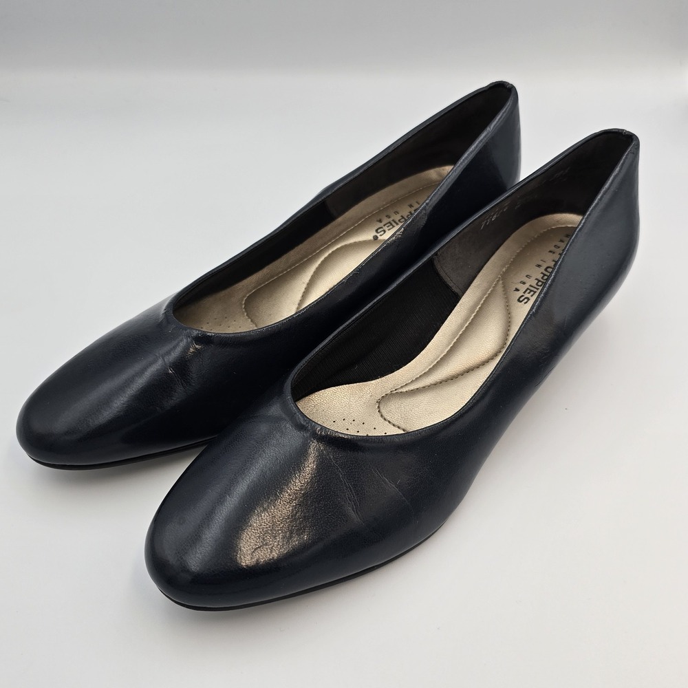 Soft Style Hush Puppies Angel II Block Heel Navy Blue Smooth Shoe Womens 10 M - Picture 2 of 8